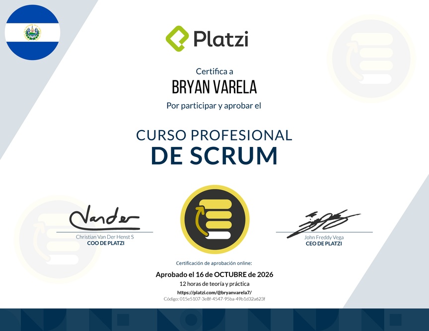 Diploma del Curso Profesional de Scrum