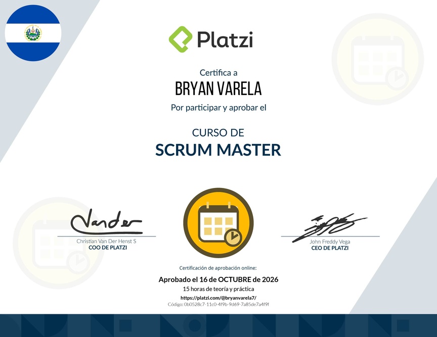 Diploma del Curso de Scrum Master