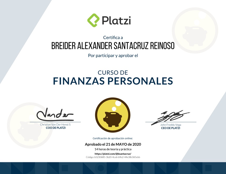 Diploma del Curso de Finanzas Personales 2017