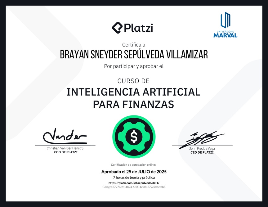 Diploma del Curso de Inteligencia Artificial para Finanzas