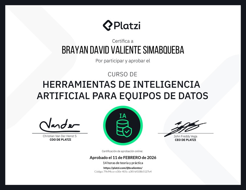 Diploma del Curso de Herramientas de Inteligencia Artificial para Equipos de Datos