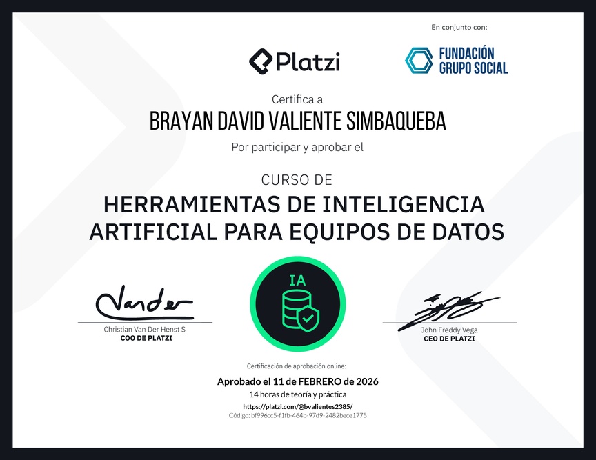 Diploma del Curso de Herramientas de Inteligencia Artificial para Equipos de Datos