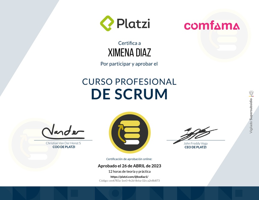 Diploma del Curso Profesional de Scrum