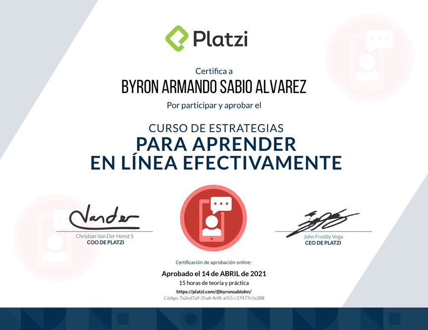 Diploma del Curso de Estrategias para Aprender en Línea Efectivamente 2019