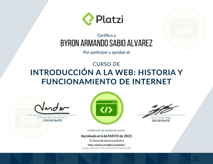Diploma del Curso de Introducción a la Web: Historia y Funcionamiento de Internet