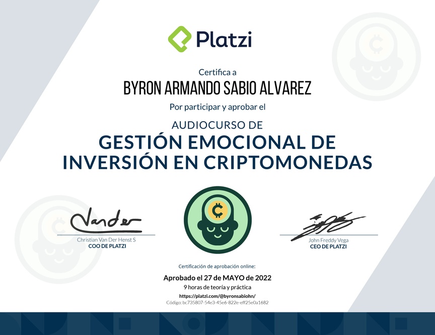 Diploma de Audiocurso de Gestión Emocional de Inversión en Criptomonedas