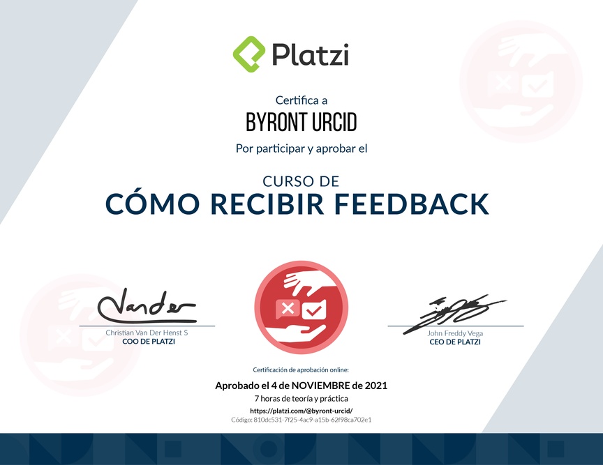 Diploma de Audiocurso de Cómo Recibir Feedback