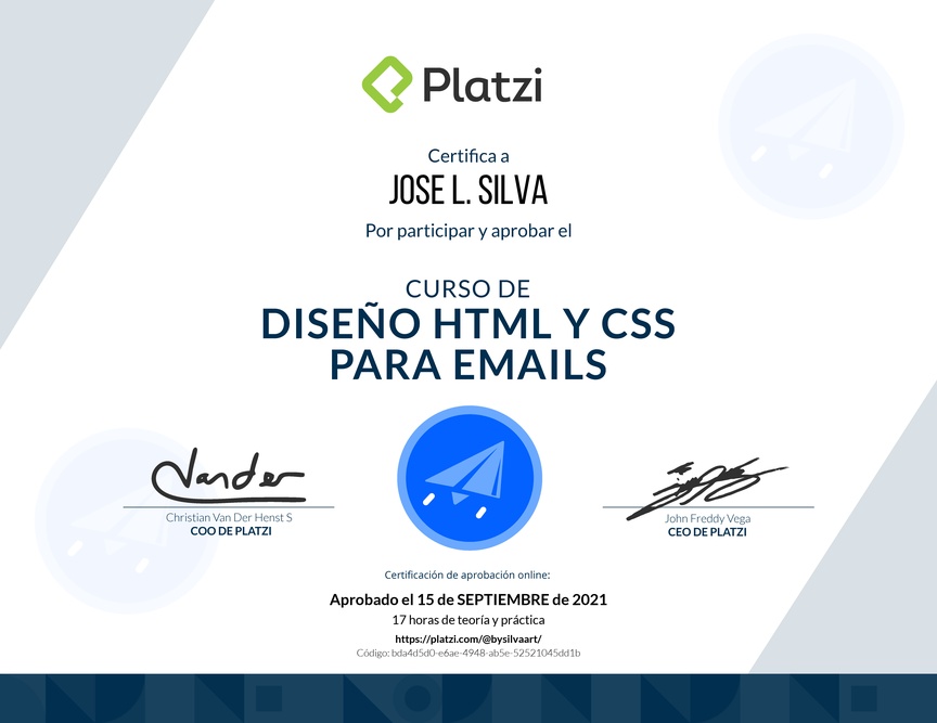 Diploma del Curso de Diseño y Maquetación para Emails