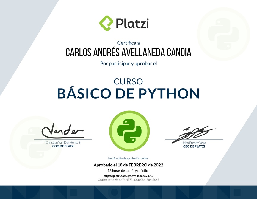 Diploma del Curso Básico de Python