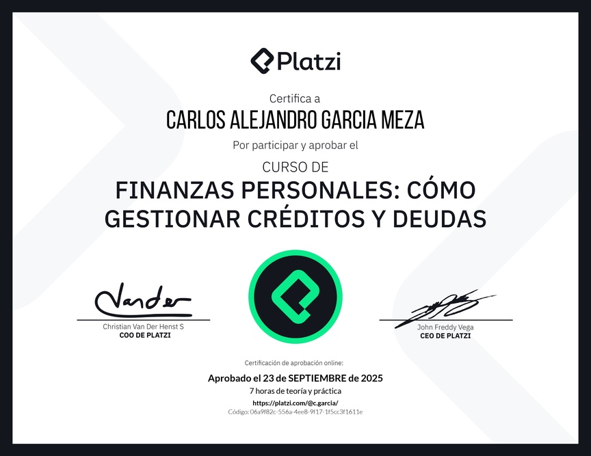 Diploma del Curso de Finanzas Personales: Cómo Gestionar Créditos y Deudas
