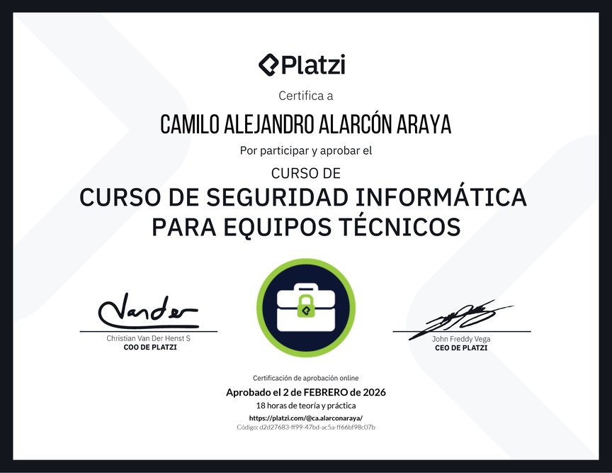 Diploma del Curso de Seguridad Informática para Equipos Técnicos