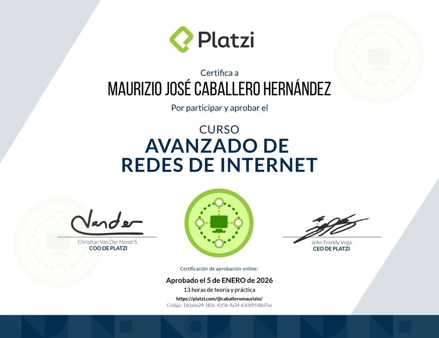 Diploma del Curso de Redes de Internet - Profesional