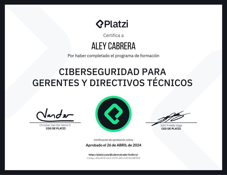 Diploma de la Ruta de Aprendizaje de Ciberseguridad para Gerentes y Directivos