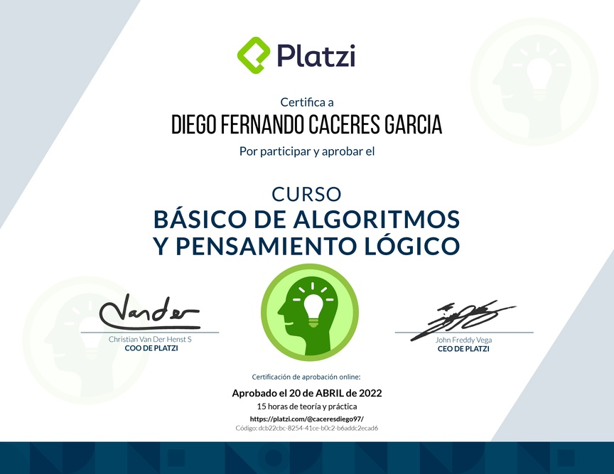 Diploma del Curso Básico de Algoritmos y Pensamiento Lógico