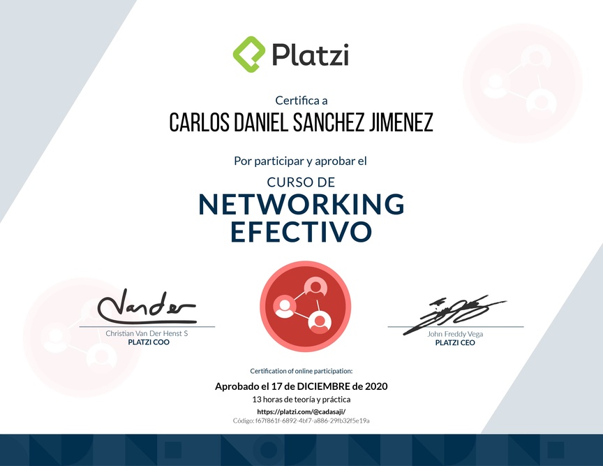 Diploma del Curso de Networking Efectivo 2020