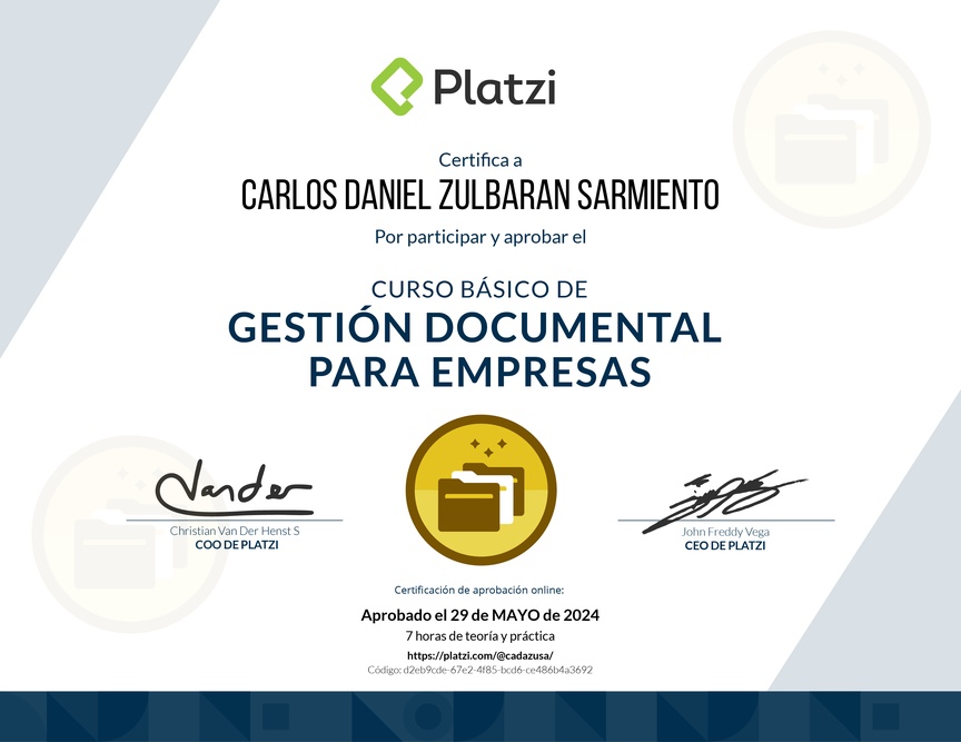 Diploma del Curso Básico de Gestión Documental para Empresas