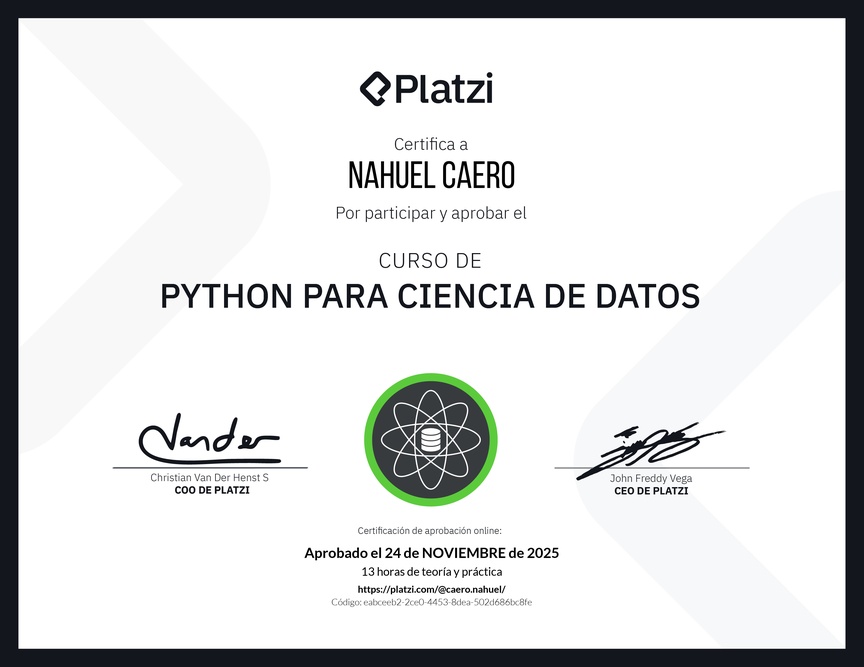 Diploma del Curso de Python para Ciencia de Datos