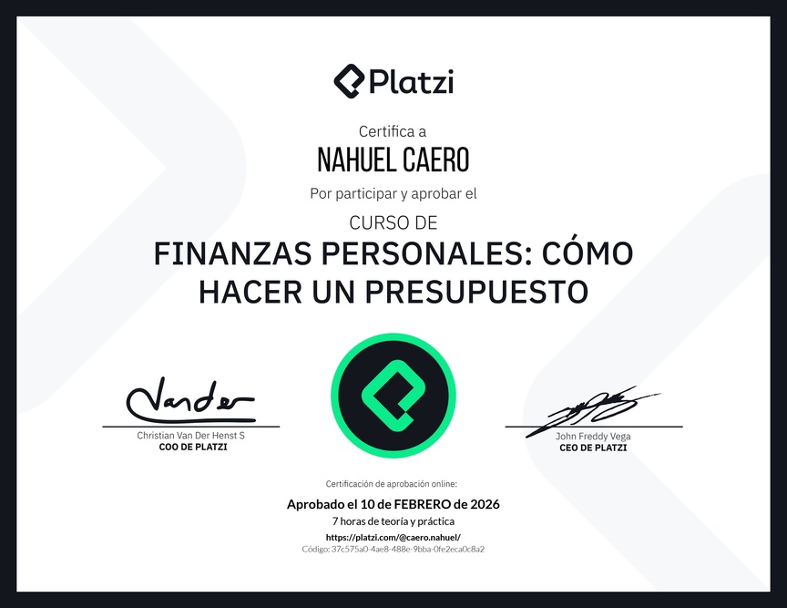 Diploma del Curso de Finanzas Personales: Cómo hacer un Presupuesto