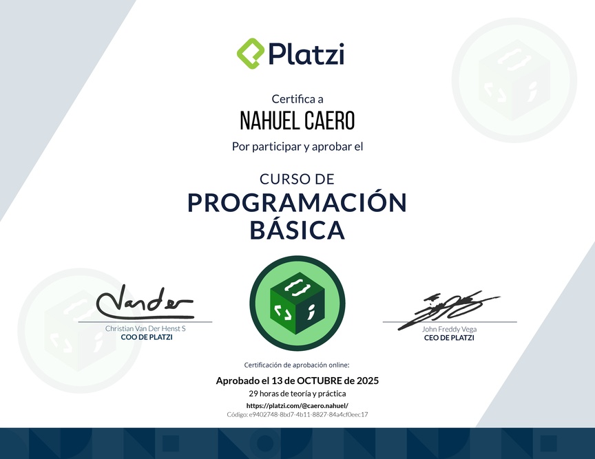 Diploma del Curso Gratis de Programación Básica 2022
