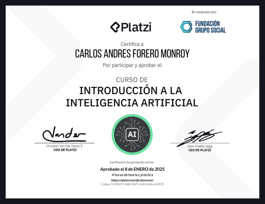 Diploma del Curso Gratis de Introducción a la Inteligencia Artificial