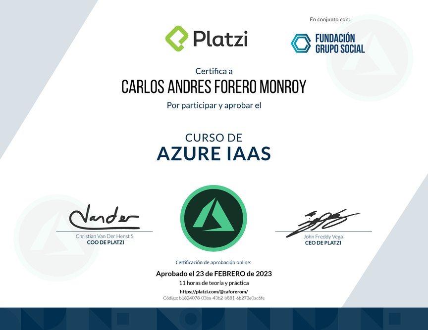 Diploma del Curso de Azure IaaS