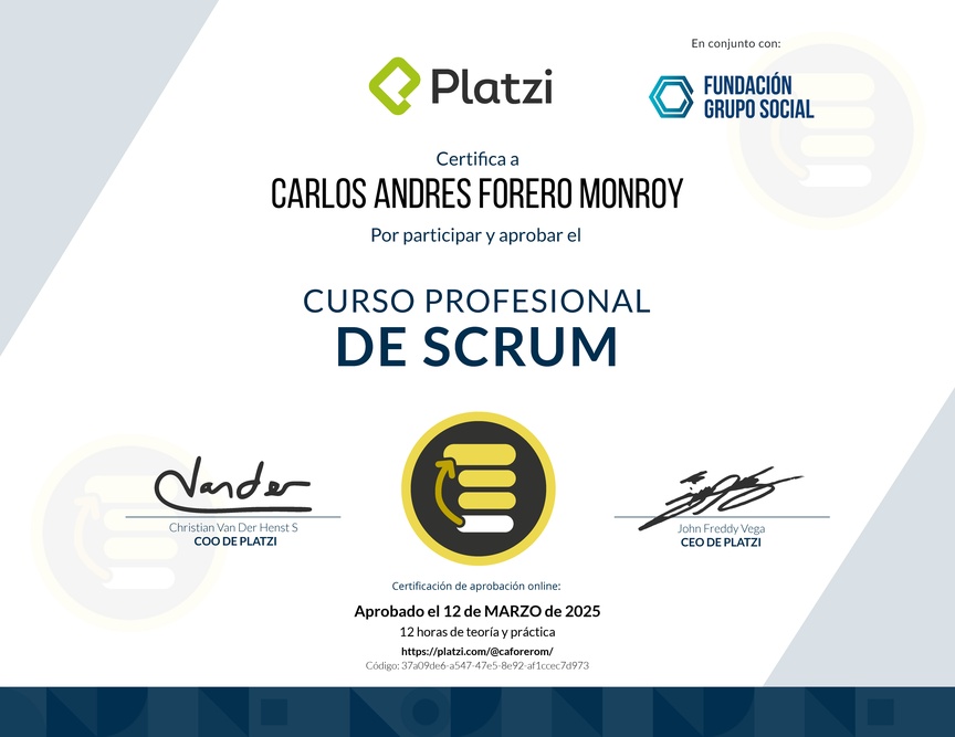 Diploma del Curso Profesional de Scrum