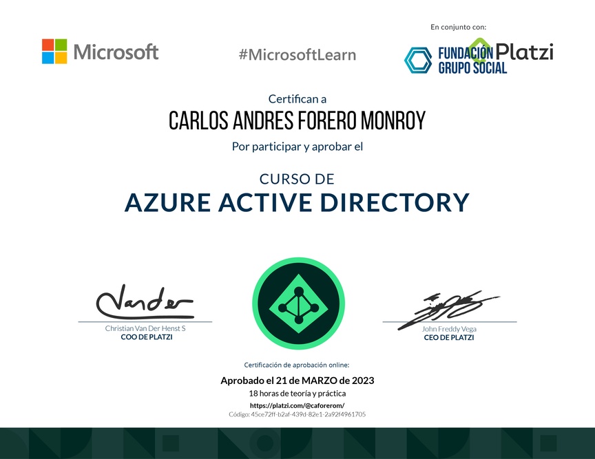 Diploma del Curso de Azure Active Directory