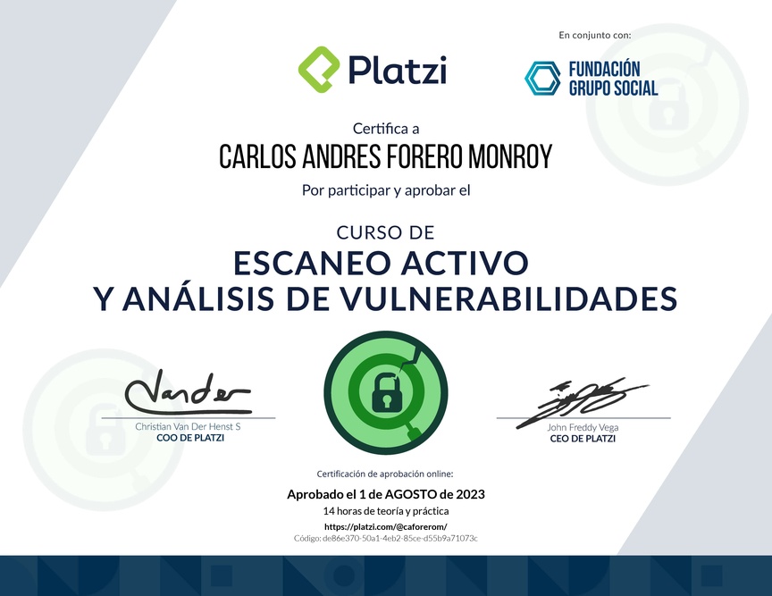 Diploma del Curso de Escaneo Activo y Análisis de Vulnerabilidades