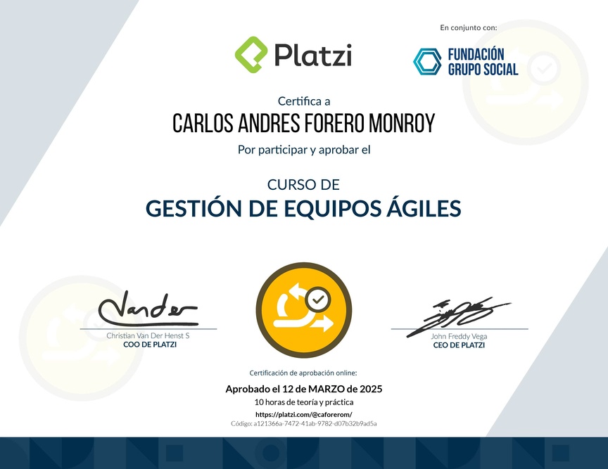 Diploma del Curso de Gestión de Equipos Ágiles