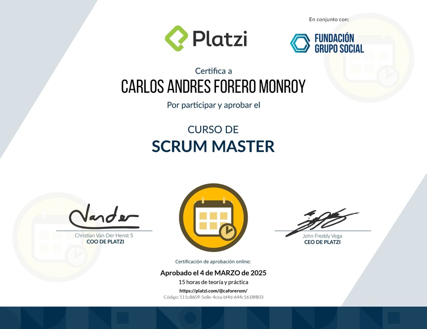 Diploma del Curso de Scrum Master