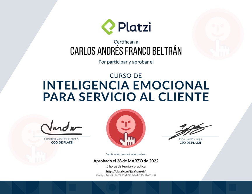 Diploma del Curso de Inteligencia Emocional para Servicio al Cliente