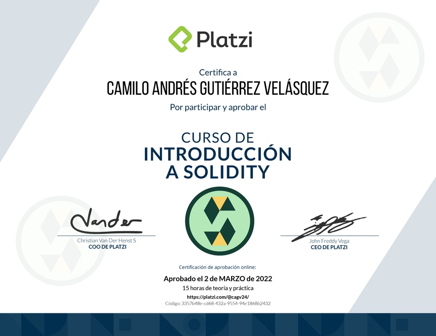 Diploma del Curso de Introducción a Solidity