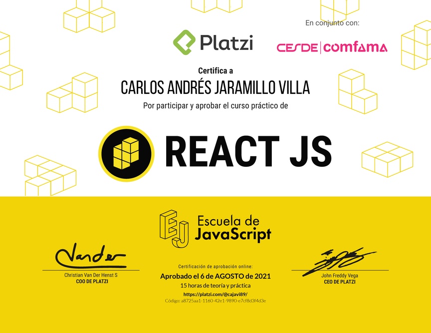 Diploma del Curso Práctico de React JS 2019