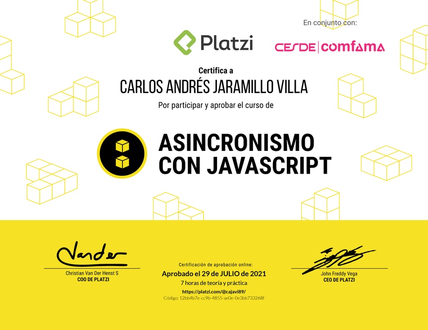 Diploma del Curso de Asincronismo con JavaScript 2019