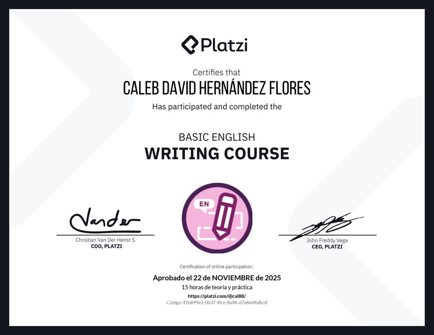 Diploma del Curso Básico de Escritura en Inglés