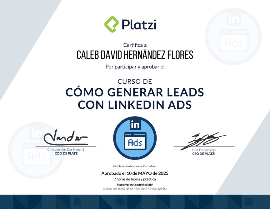Diploma del Curso de Cómo generar leads con LinkedIn Ads