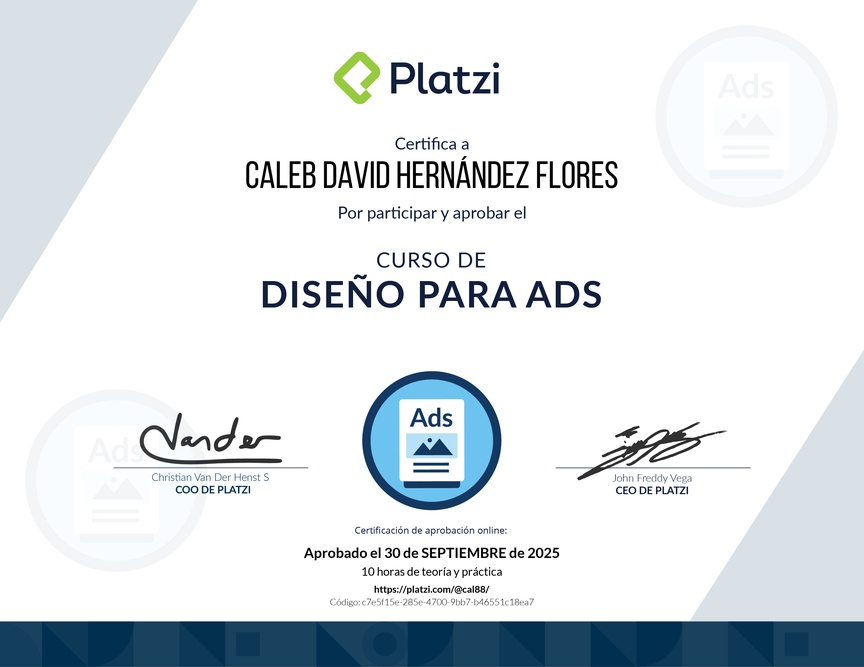 Diploma del Curso de Diseño Gráfico para Ads