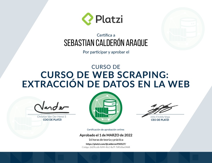 Diploma del Curso de Web Scraping: Extracción de Datos en la Web