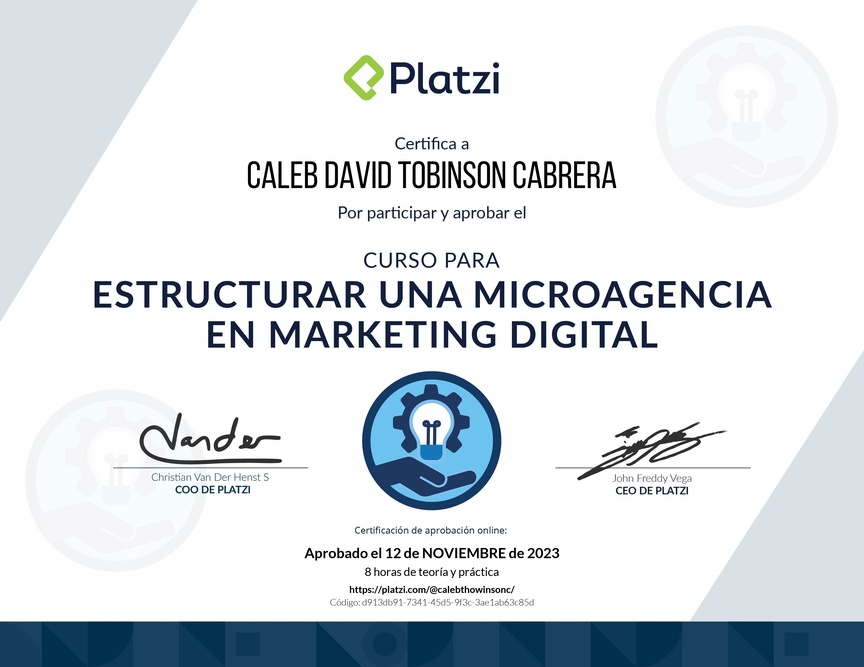 Diploma del Curso para Estructurar una Microagencia de Marketing Digital