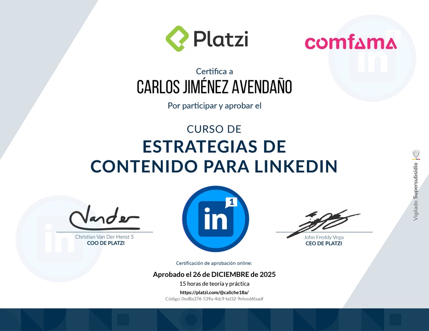 Diploma del Curso de Estrategias de Contenido para LinkedIn