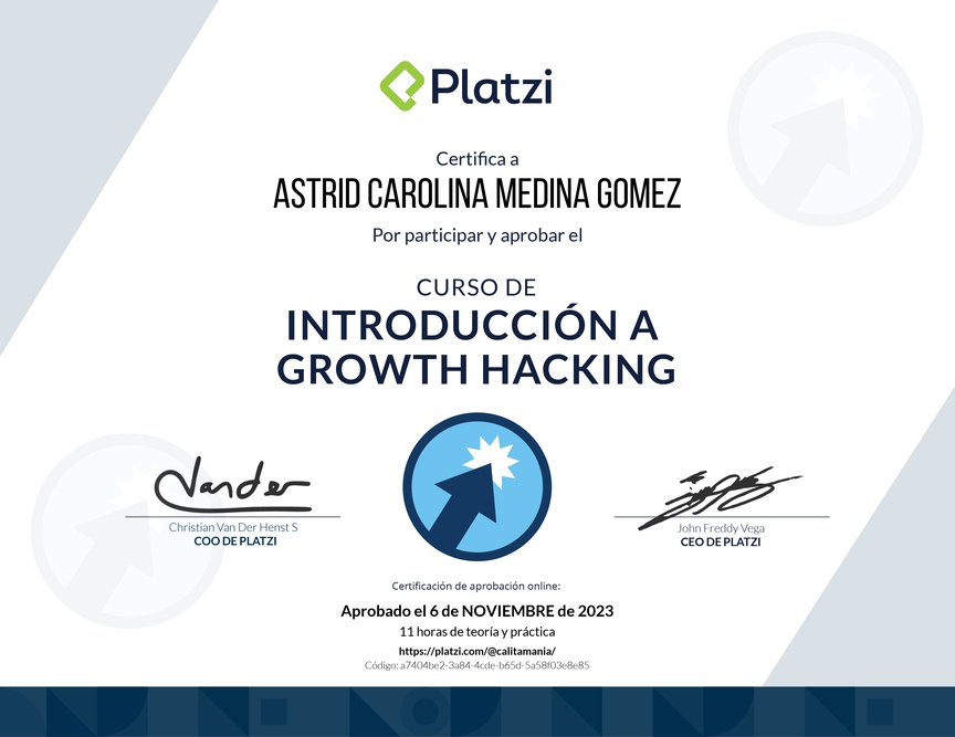 Diploma del Curso de Introducción a Growth Hacking