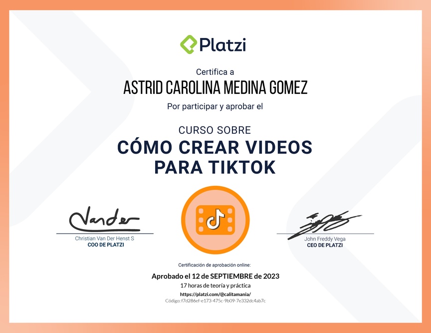 Diploma del Curso para Crear Videos Creativos en TikTok
