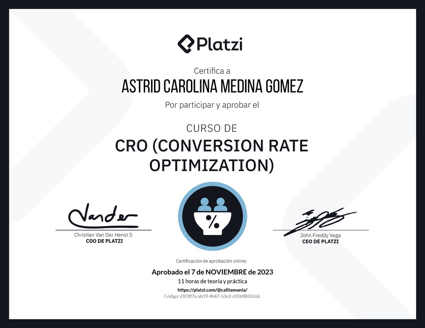 Diploma del Curso de CRO (Optimización de Conversiones)