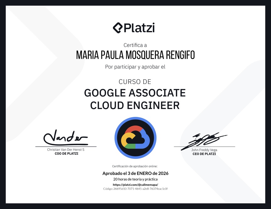Diploma del Curso de Google Associate Cloud Engineer Certification