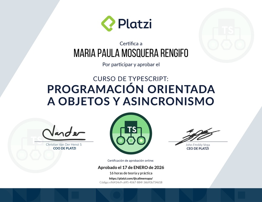 Diploma del Curso de TypeScript: Programación Orientada a Objetos y Asincronismo
