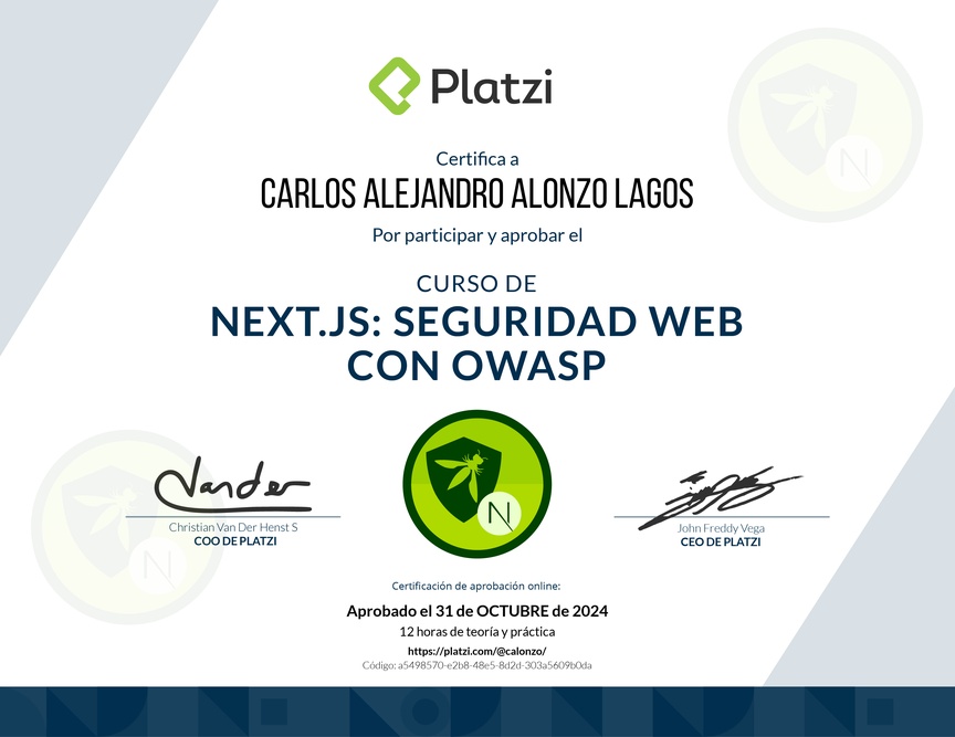 Diploma del Curso de Next.js: Seguridad Web con OWASP