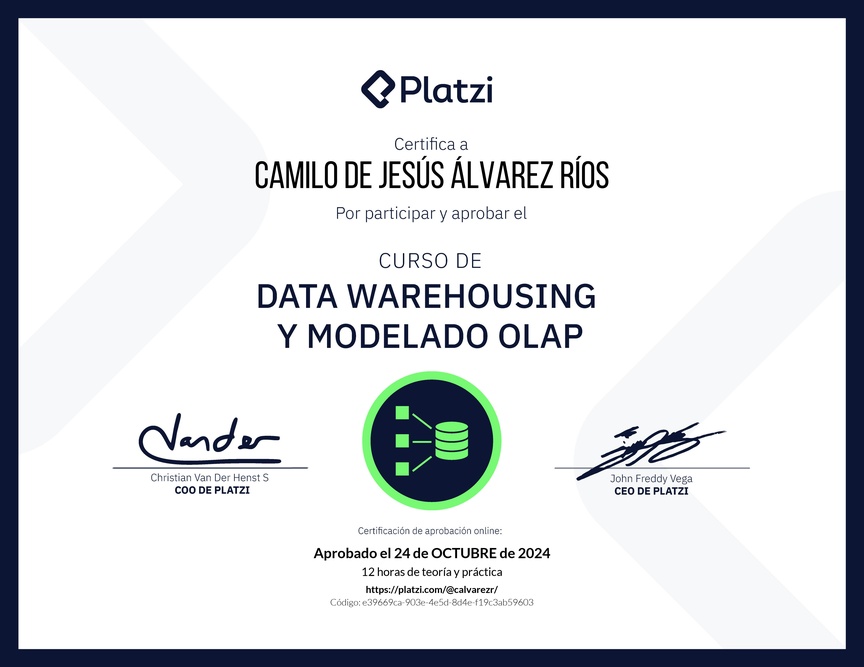 Diploma del Curso de Data Warehousing y Modelado OLAP
