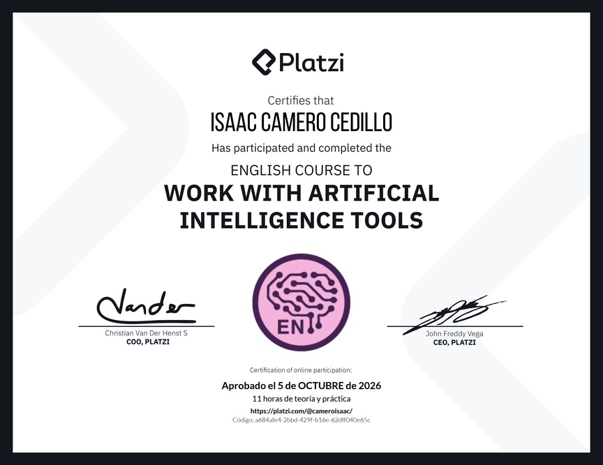 Diploma del Curso de Inglés para el Uso de Inteligencia Artificial