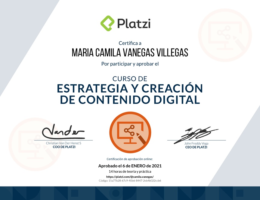 Diploma del Curso de Estrategia y Creación de Contenido Digital
