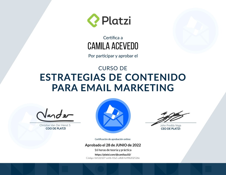 Diploma del Curso de Estrategias de Contenido para Email Marketing